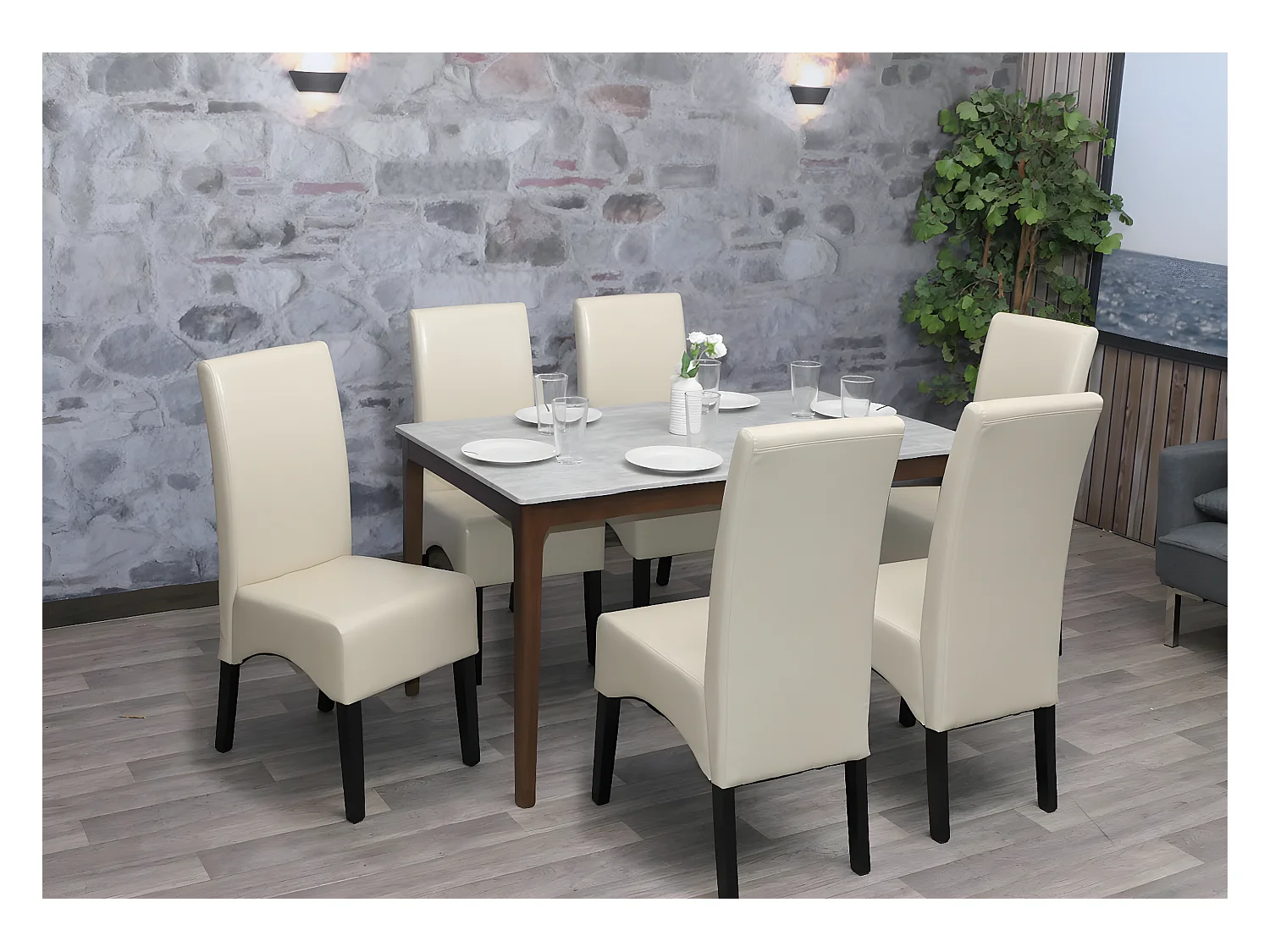 Esszimmerstuhl Crotone, Creme, dunkle Beine