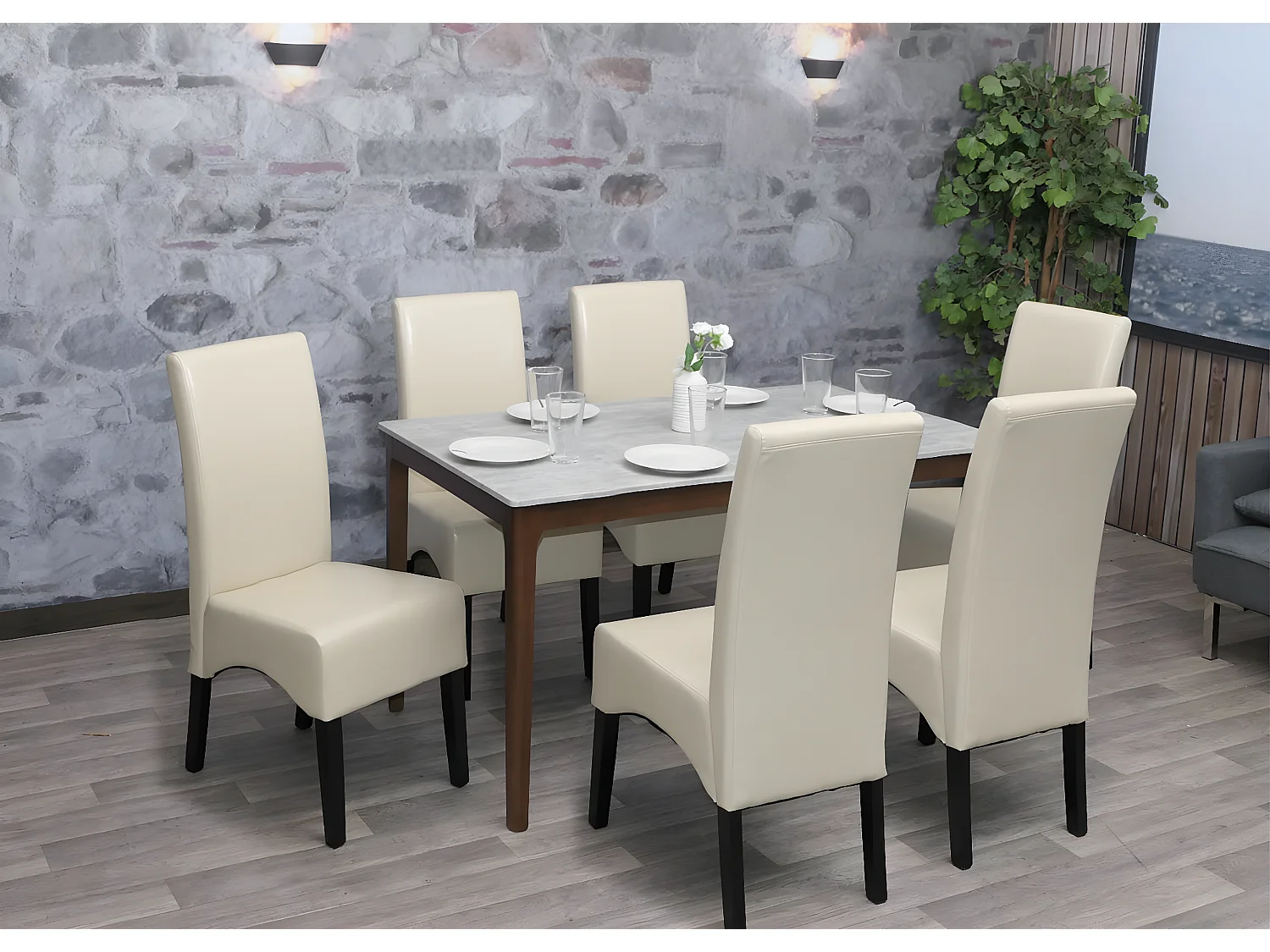 Chaise de salle à manger Crotone,  crème, pieds foncés