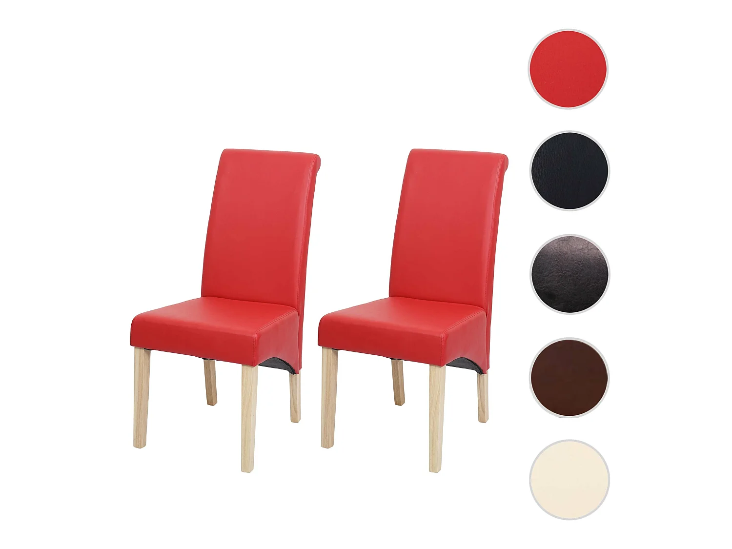 Set 2x sedie M37 soggiorno sala pranzo elegante lounge ecopelle liscia 50x46x99cm rosso piedi chiari