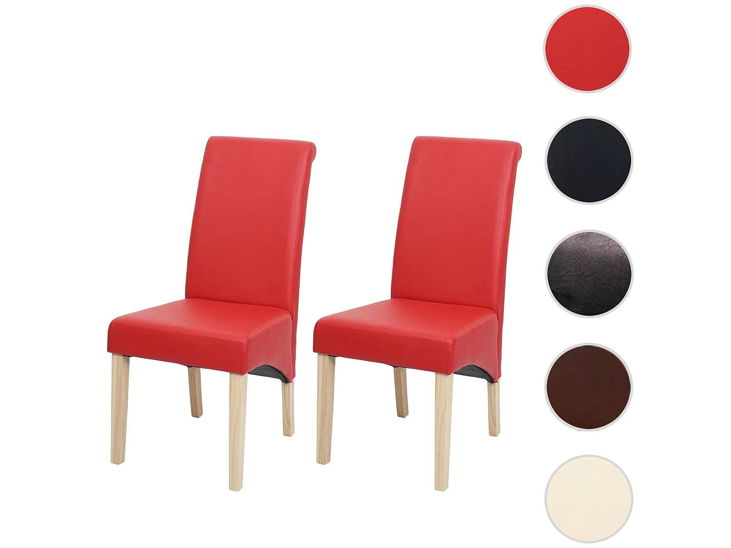 Krzesło do jadalni Cesena (zestaw 2 sztuk),  sztuczna skóra matowa, czerwony, jasne nóżki