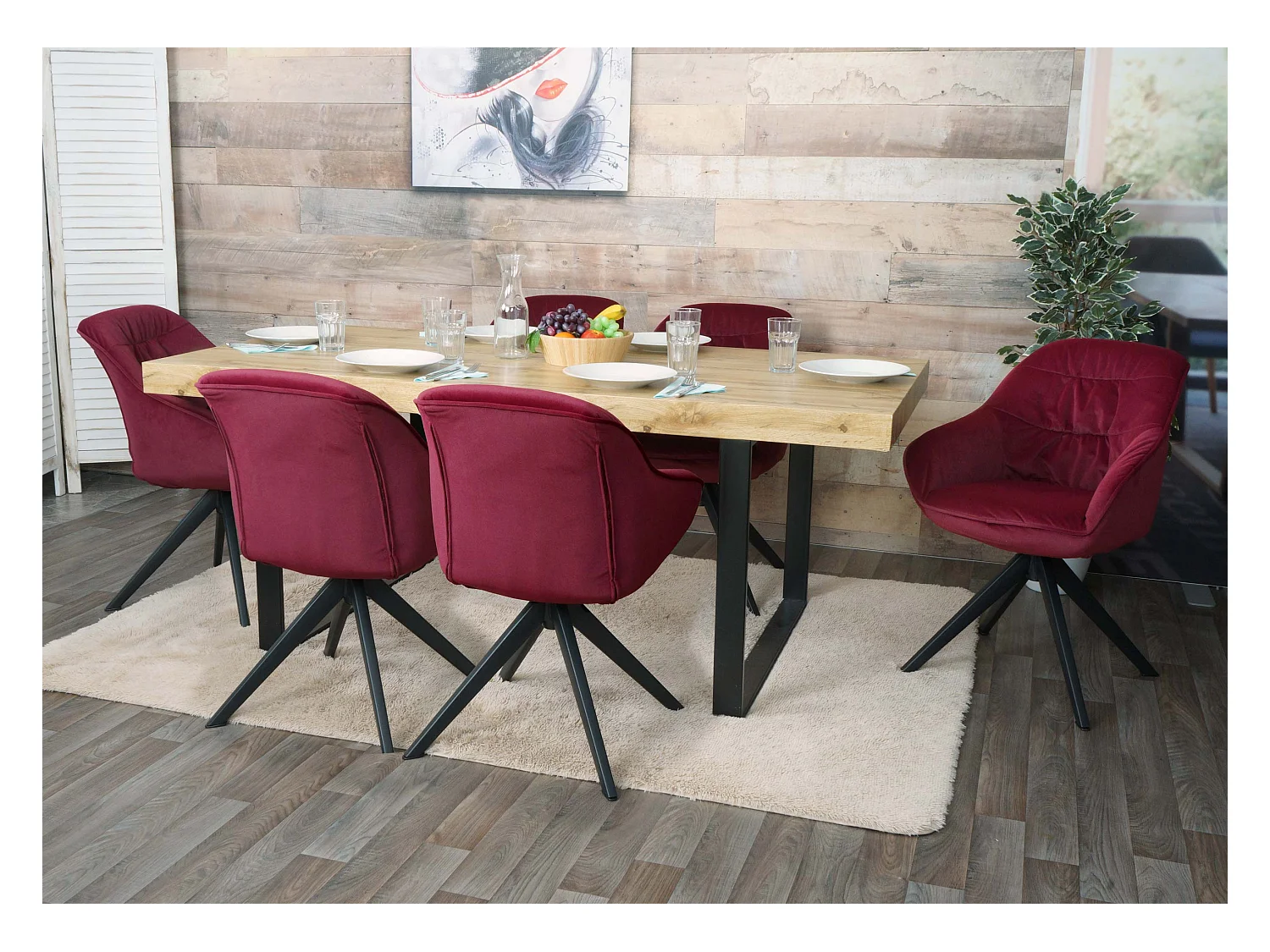 Set 6x sedie poltrone girevoli con braccioli elegante imbottita MCW-K28 tessuto bordeaux