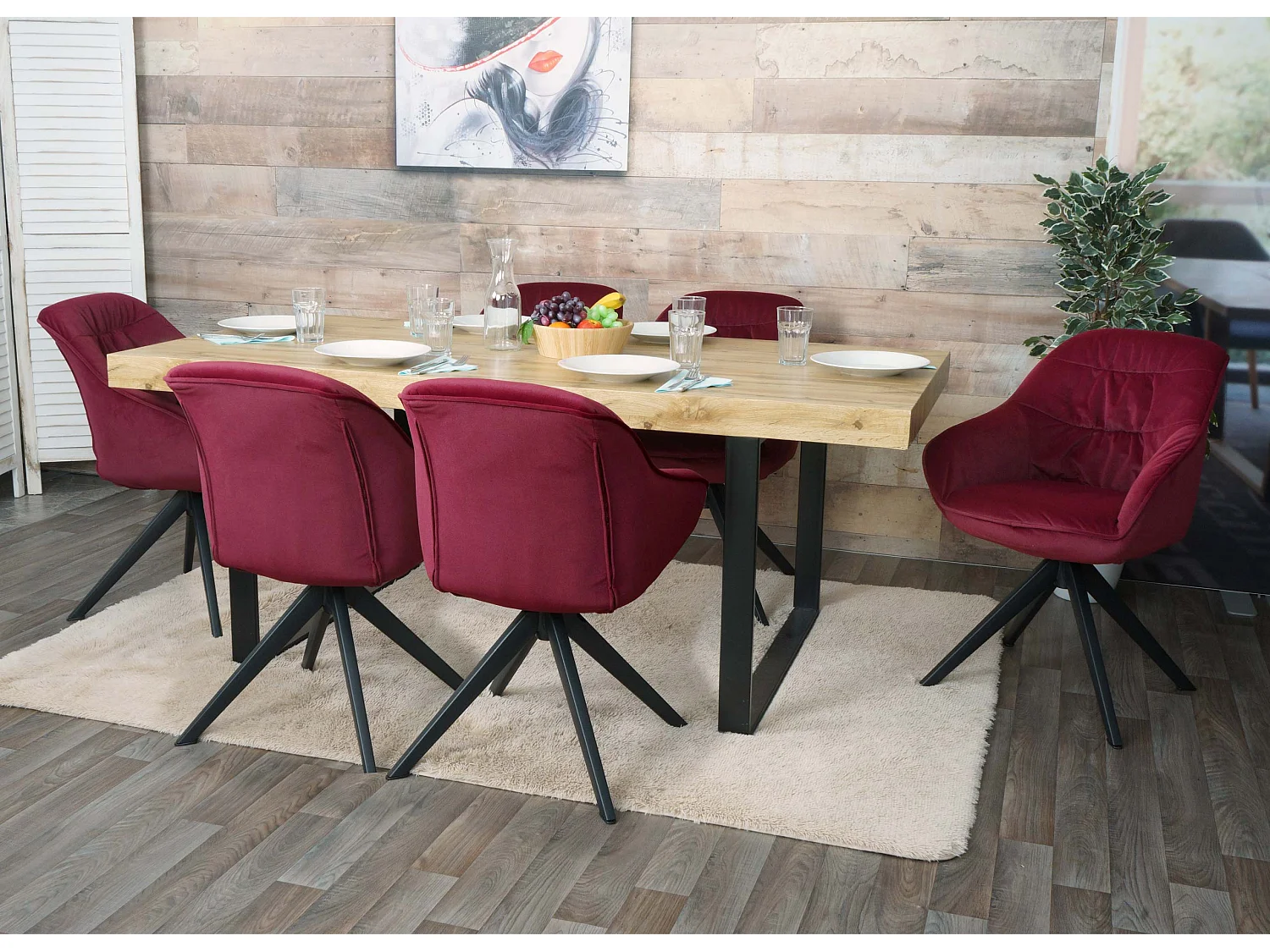 Set 6x sedie poltrone girevoli con braccioli elegante imbottita MCW-K28 tessuto bordeaux