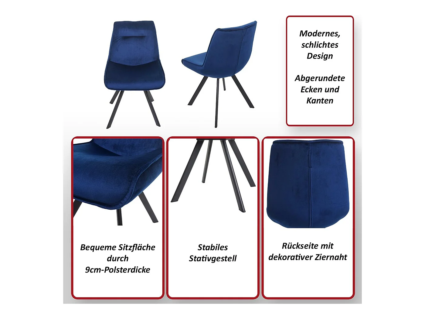 Chaise de salle à manger MCW-K24 (lot de 6),  bleu