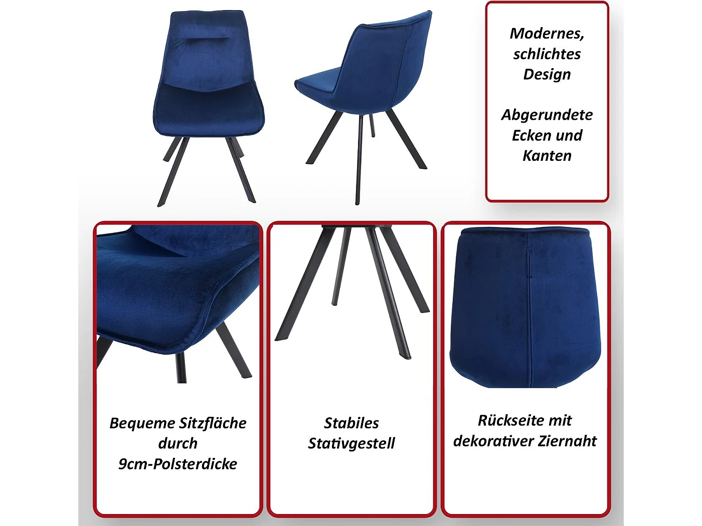 Silla de comedor MCW-K24 (juego de 6),  azul