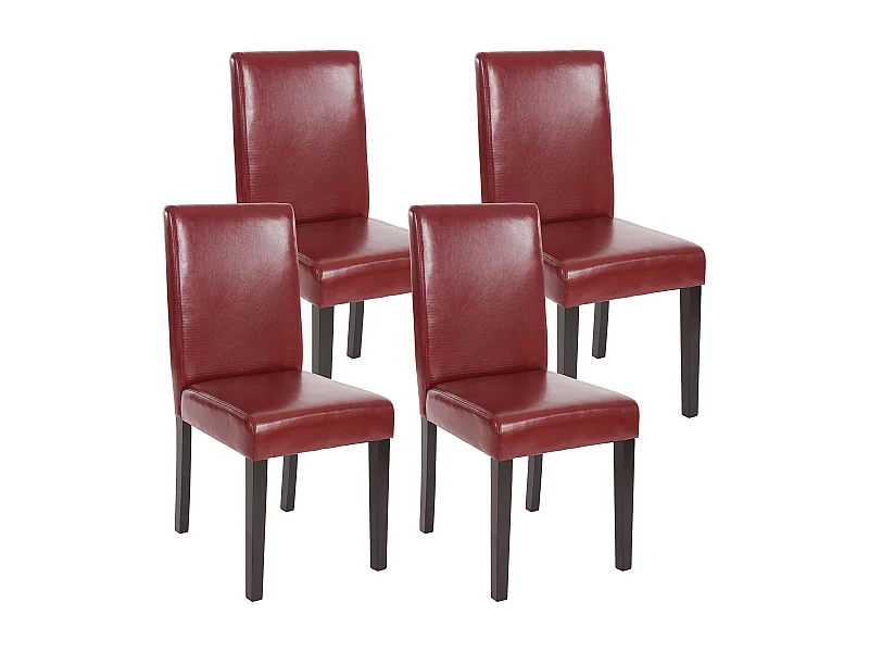 Chaise de salle à manger Littau (lot de 4),  simili-cuir, brun rouge, pieds foncés
