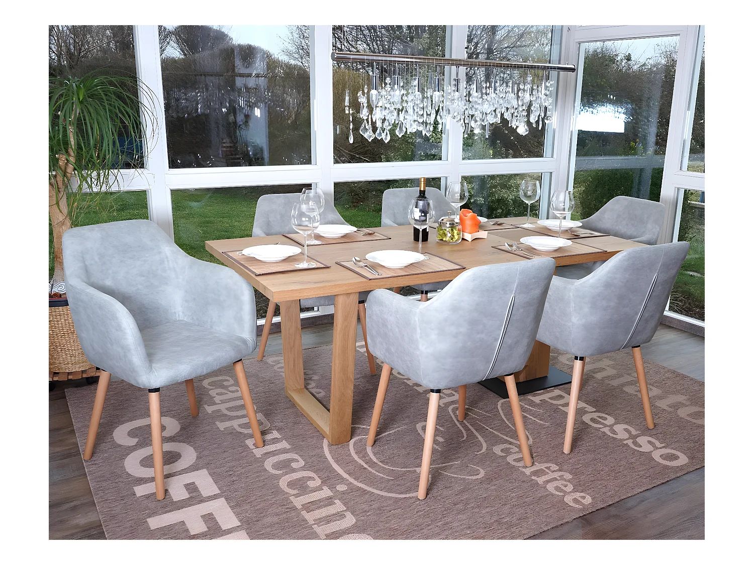 Esszimmerstuhl Vaasa T381 (6er-Set), Textil, vintage betongrau, helle Beine