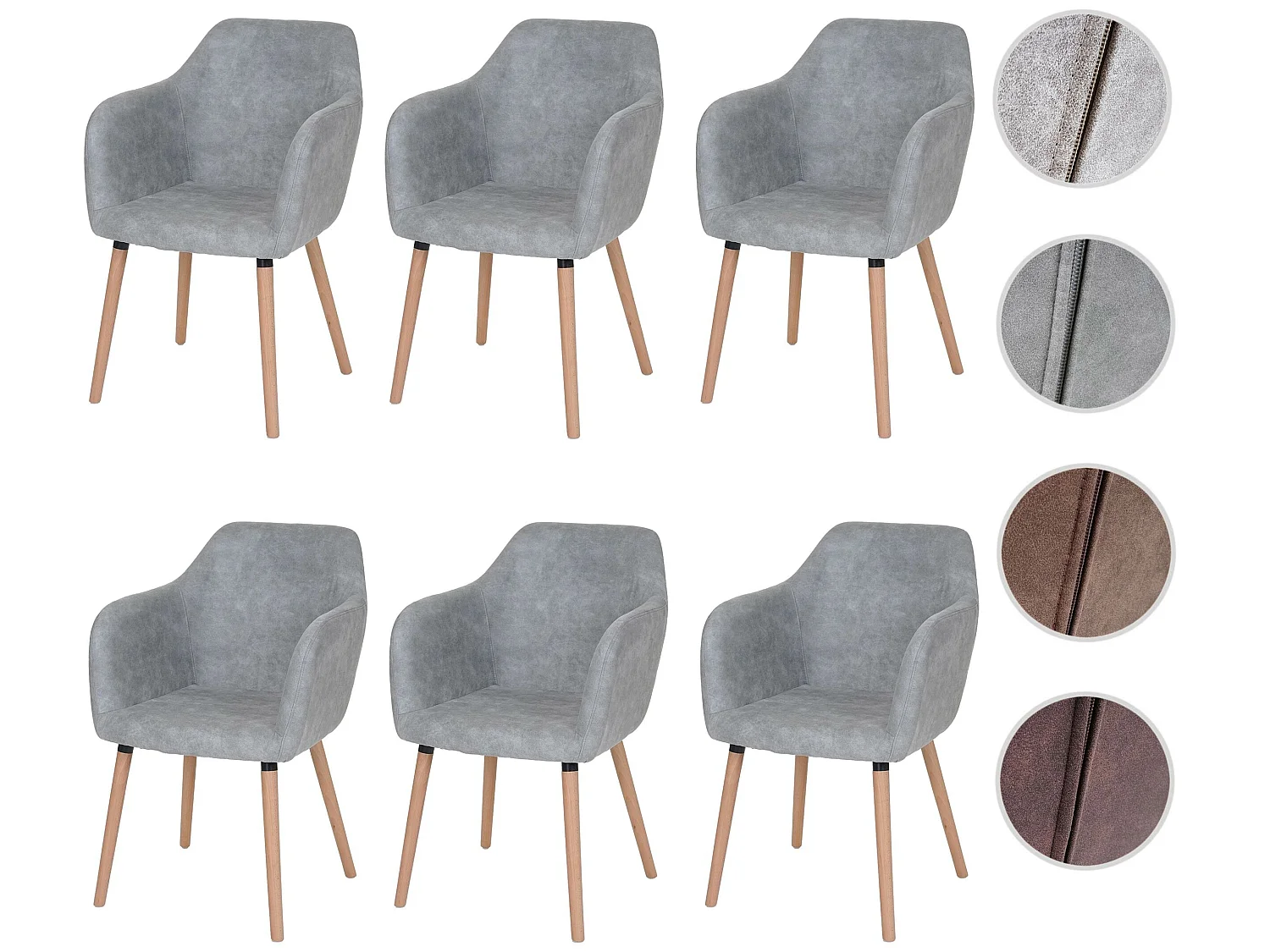 Eetkamerstoel Vaasa T381 (set van 6),  textiel, vintage betongrijs, lichte poten