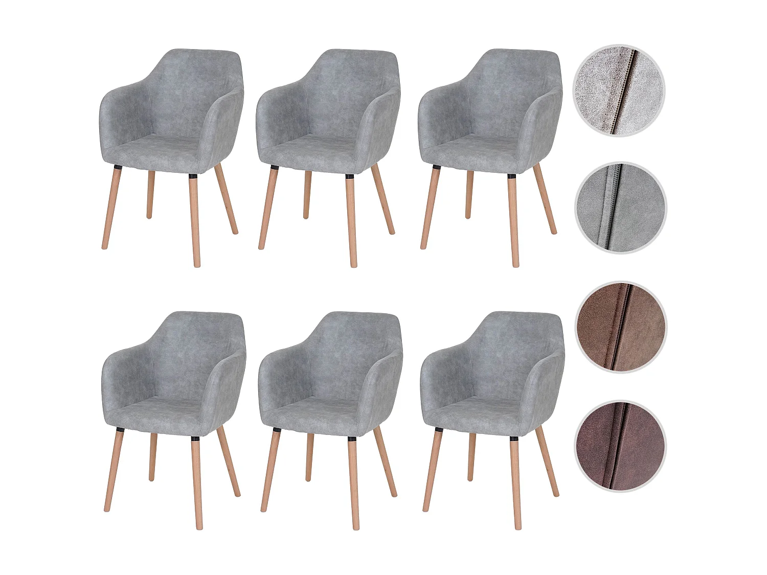 Eetkamerstoel Vaasa T381 (set van 6),  textiel, vintage betongrijs, lichte poten