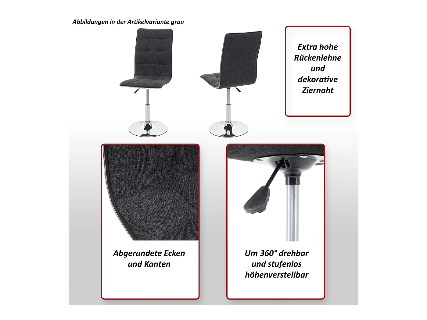 Sedia soggiorno elegante MCW-C41 design moderno tessuto sala pranzo grigio vintage