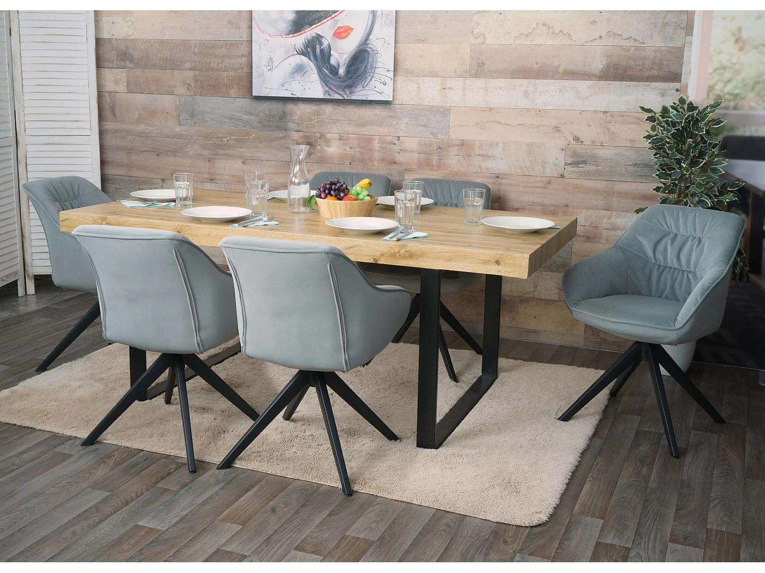 Silla de comedor MCW-K28 (juego de 6),  tela/textil gris claro