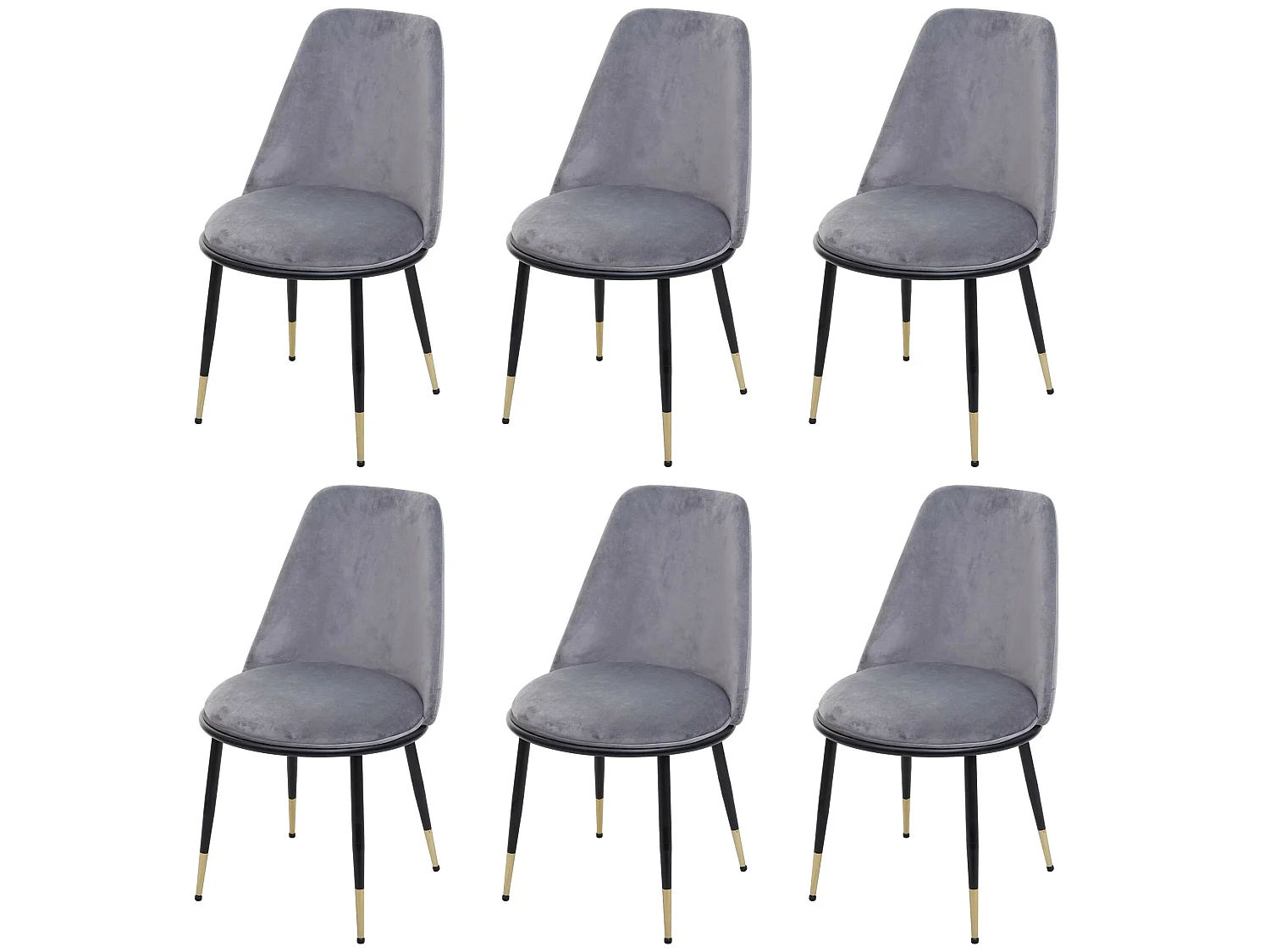 Eetkamerstoel MCW-H28 (set van 6),  grijs, zwarte poten, fluweel