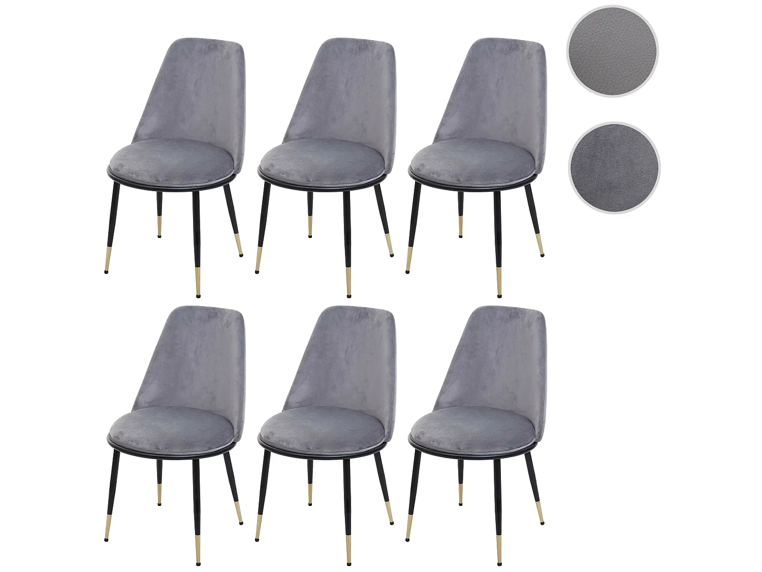 Eetkamerstoel MCW-H28 (set van 6),  grijs, zwarte poten, fluweel