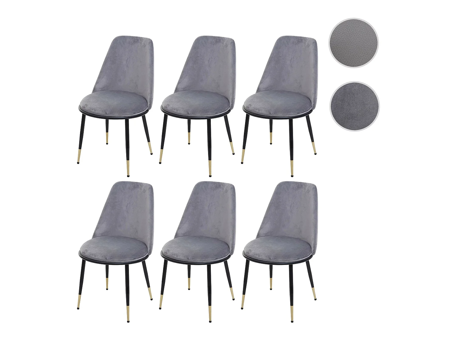 Krzesło do jadalni MCW-H28 (zestaw 6 sztuk),  szary, czarne nogi, aksamit