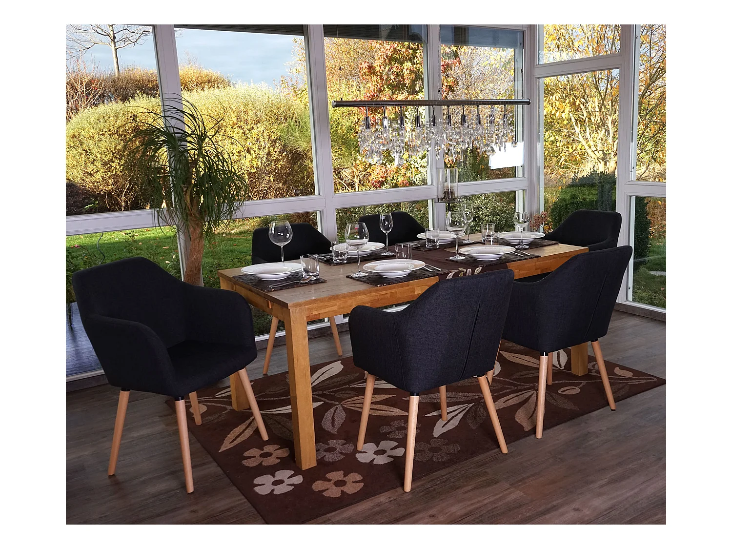 Chaise de salle à manger Vaasa T381 (lot de 6),  tissu, gris foncé