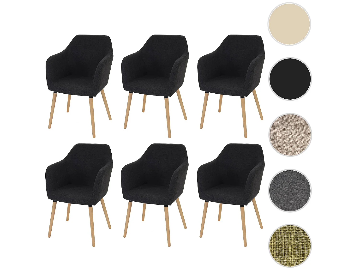 Chaise de salle à manger Vaasa T381 (lot de 6),  tissu, gris foncé