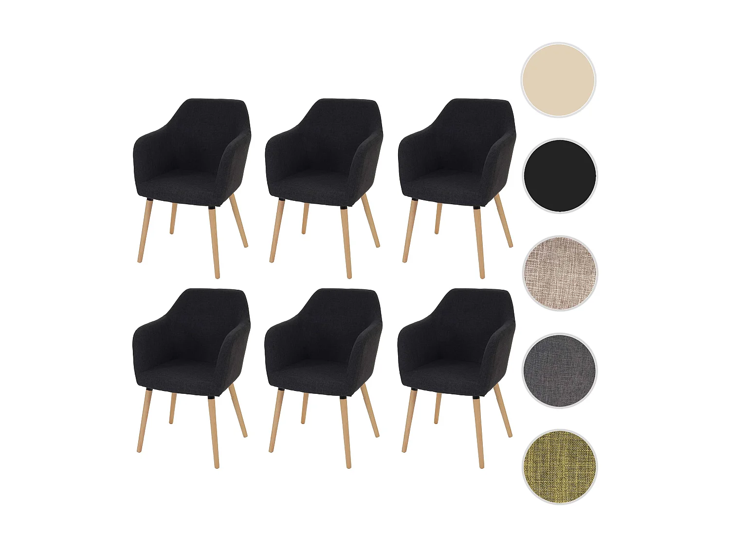 Eetkamerstoel Vaasa T381 (set van 6),  textiel, donkergrijs, lichte poten