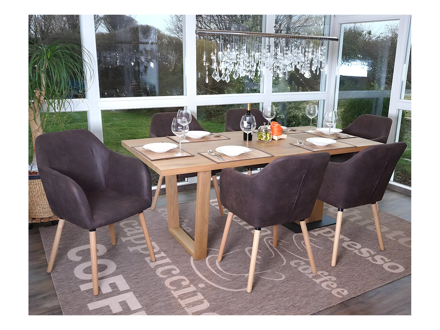 Chaise de salle à manger Vaasa T381 (lot de 6),  tissu, vintage marron foncé