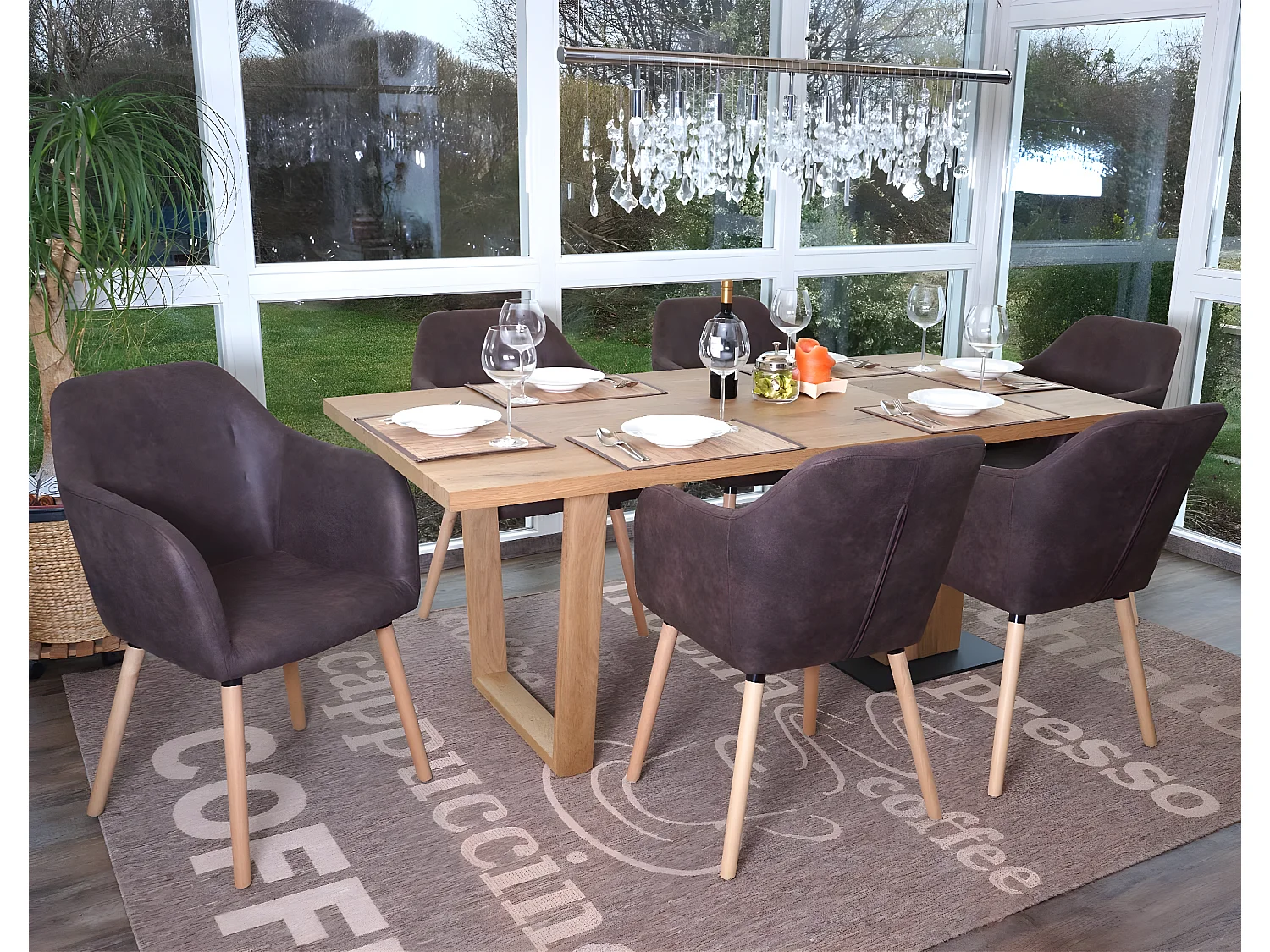 Chaise de salle à manger Vaasa T381 (lot de 6),  tissu, vintage marron foncé