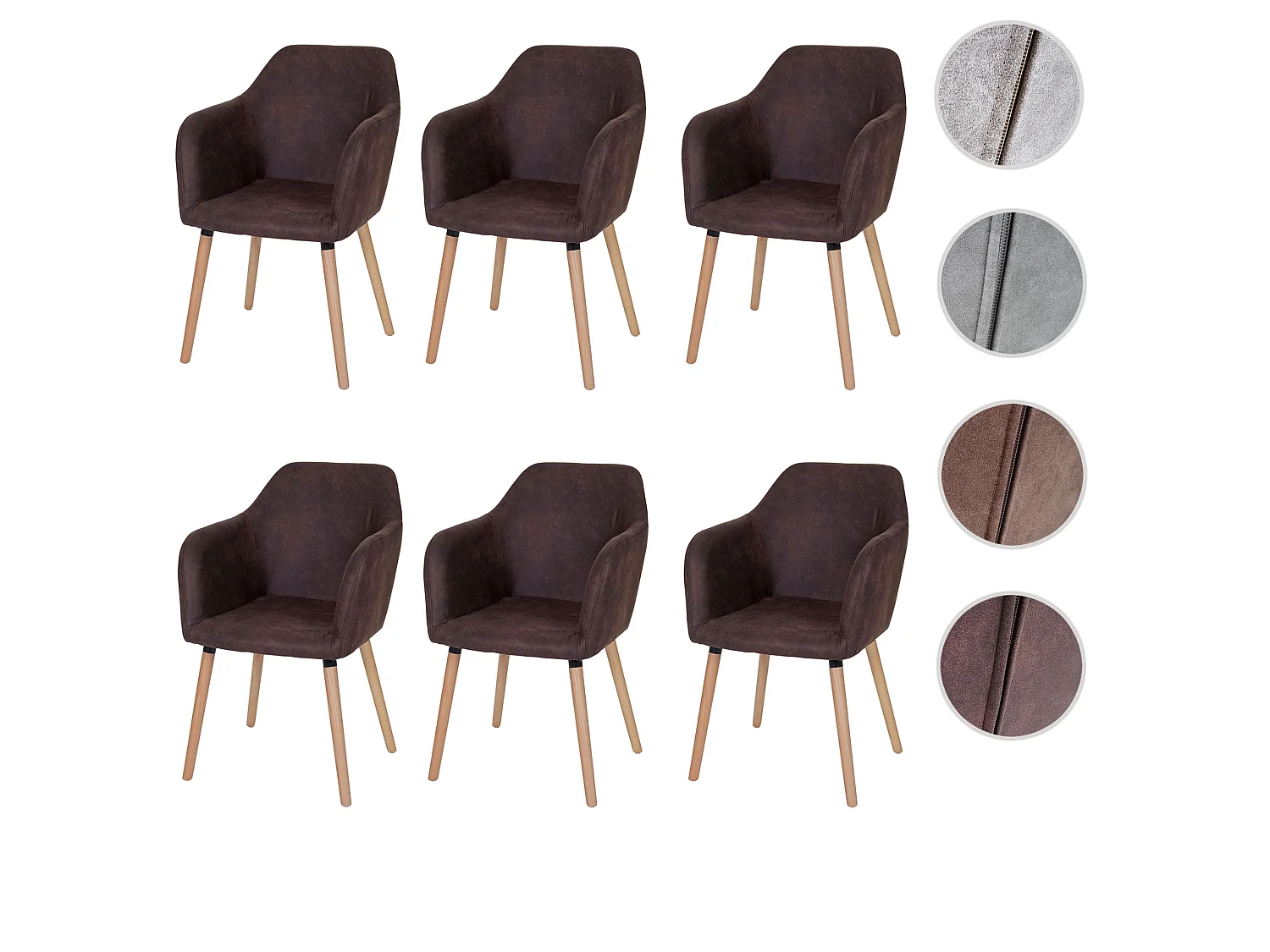 Chaise de salle à manger Vaasa T381 (lot de 6),  tissu, vintage marron foncé