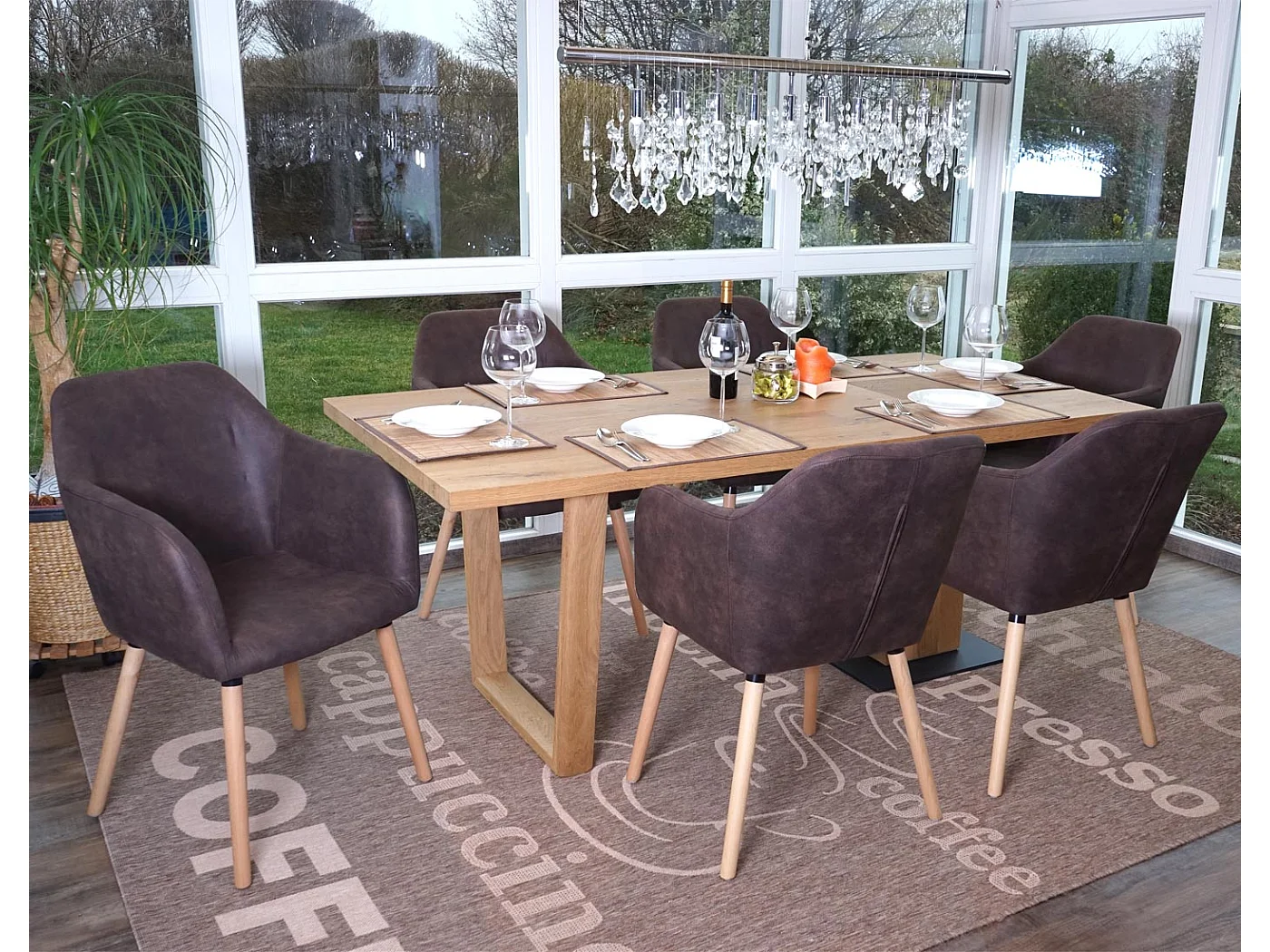 Chaise de salle à manger Vaasa T381 (lot de 6),  tissu, vintage marron foncé