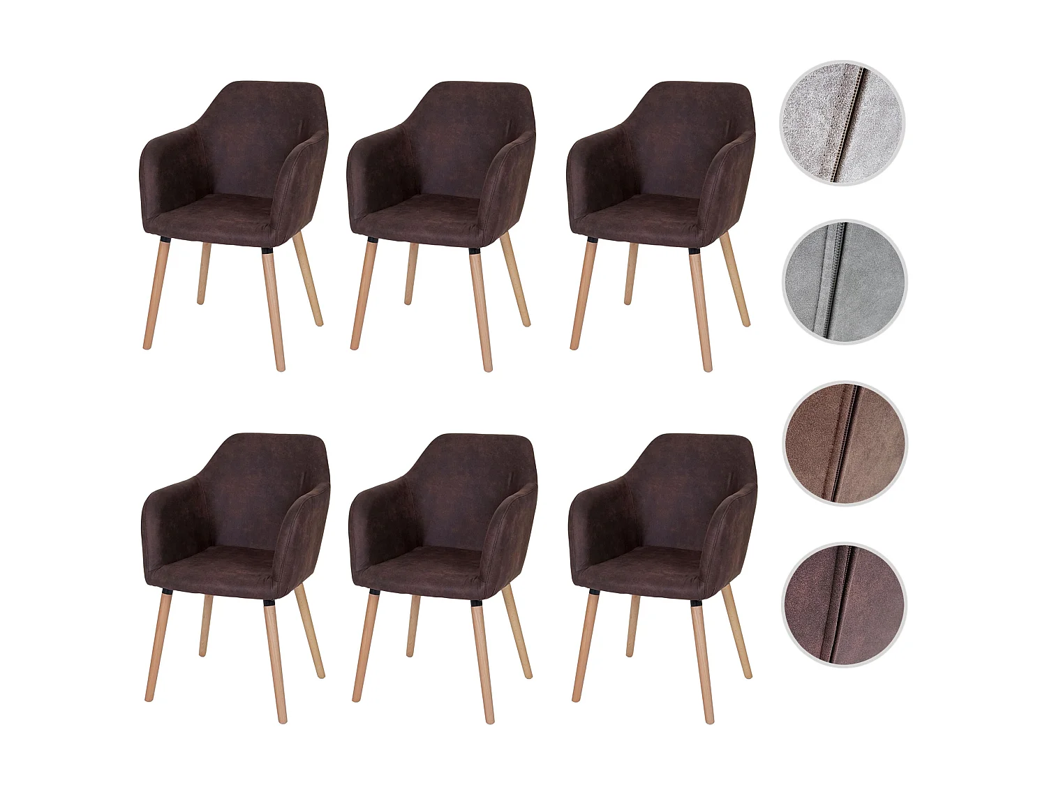 Chaise de salle à manger Vaasa T381 (lot de 6),  tissu, vintage marron foncé