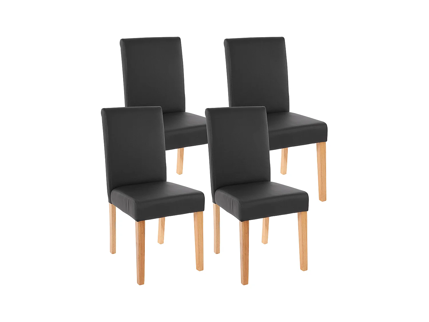 Chaise de salle à manger Littau (lot de 4),  simili-cuir, noir mat, pieds clairs