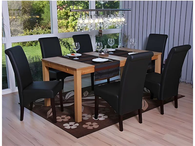Set 6x sedie M37 soggiorno sala pranzo elegante lounge ecopelle liscia 50x46x99cm nero piedi scuri