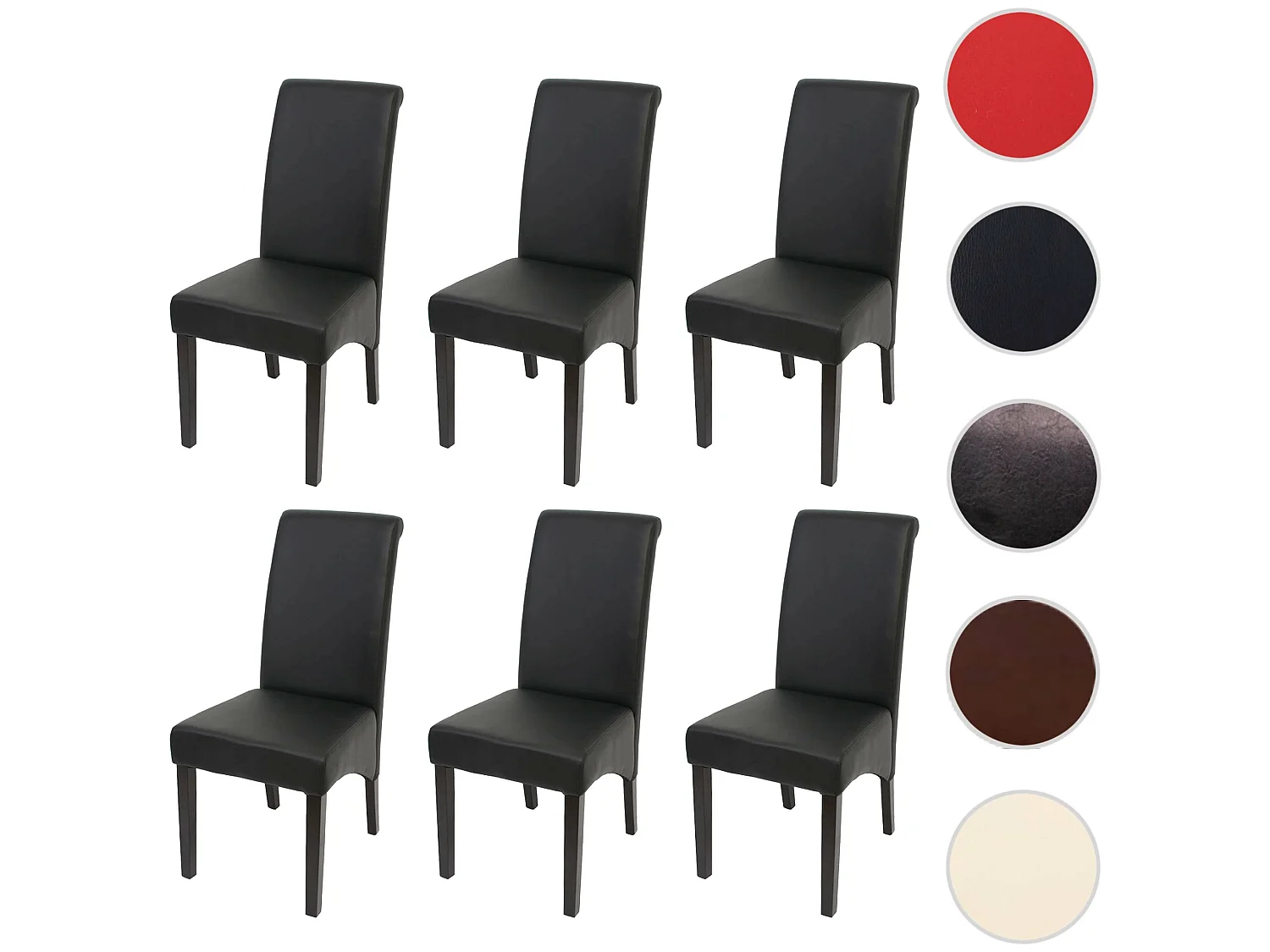 Silla de comedor M37 (juego de 6),  piel sintética mate, negra, patas oscuras