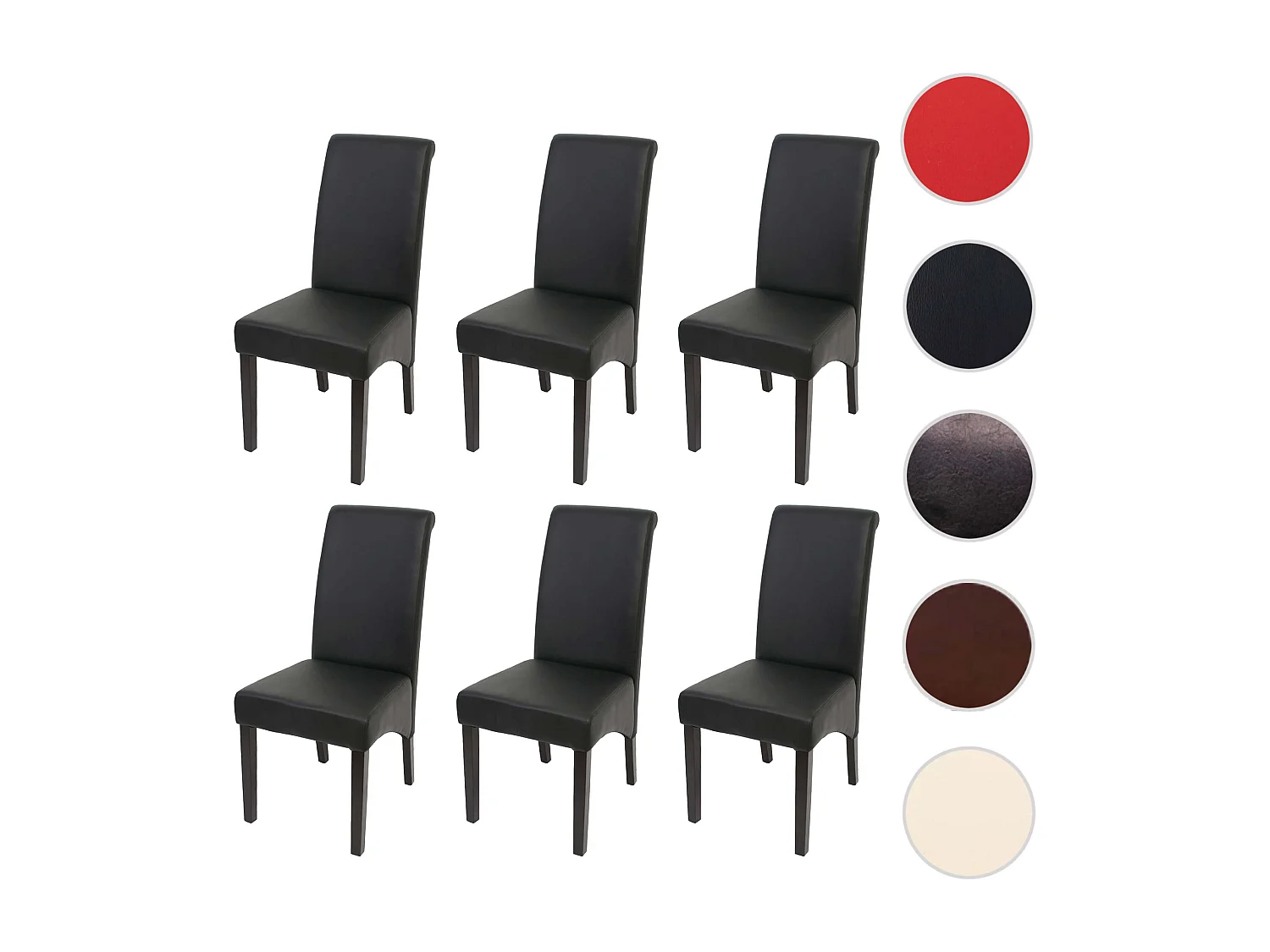 Chaise de salle à manger M37 (lot de 6),  similicuir mat, noir, pieds foncés