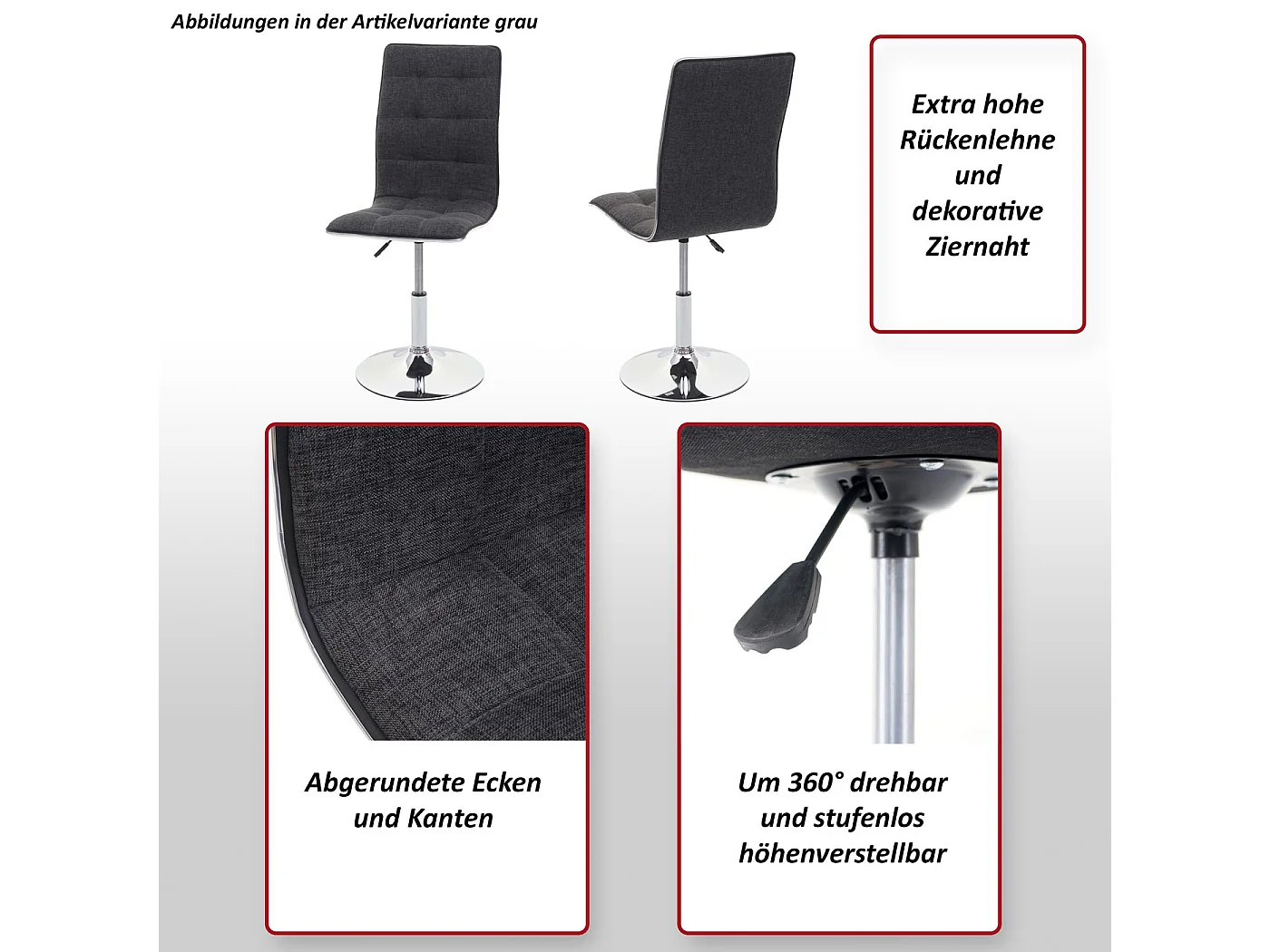 Chaise de salle à manger MCW-C41 pivotante,  gris