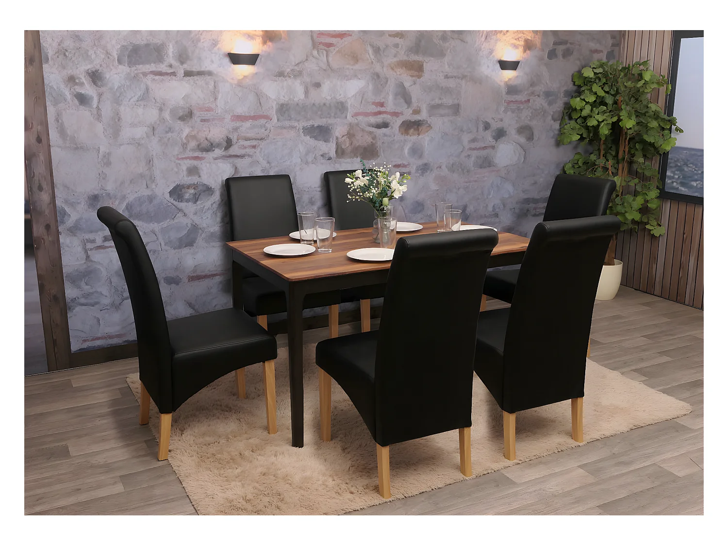 Chaise de salle à manger Cesena (lot de 2),  similicuir mat, noir, pieds clairs