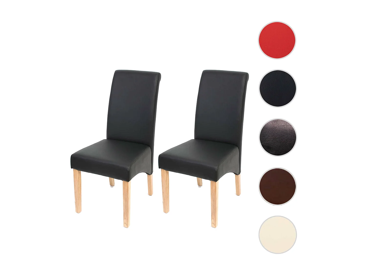 Chaise de salle à manger Cesena (lot de 2),  similicuir mat, noir, pieds clairs