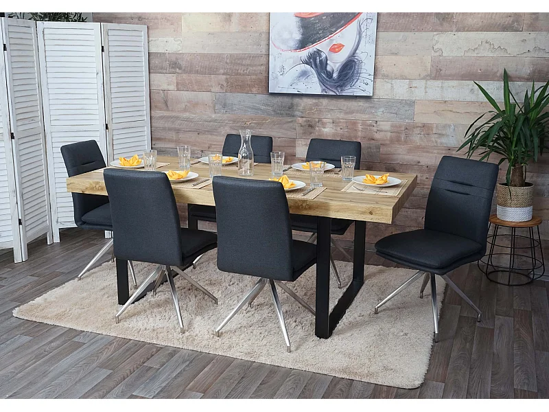Set 6x sedie sala pranzo soggiorno cucina moderno MCW-H70 tessuto acciaio inox grigio scuro