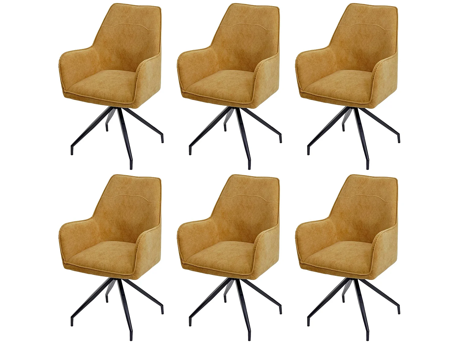 Set 6x sedie imbottite con braccioli MCW-K15 struttura treppiede tessuto giallo