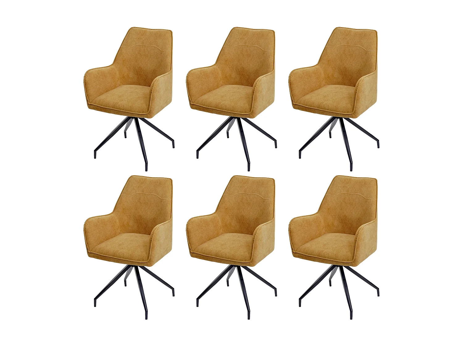 Set 6x sedie imbottite con braccioli MCW-K15 struttura treppiede tessuto ~ giallo