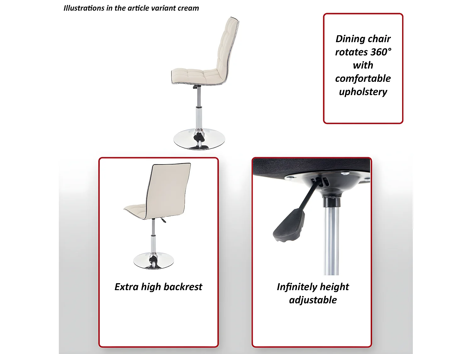 Silla de comedor giratoria MCW-C41,  gris topo