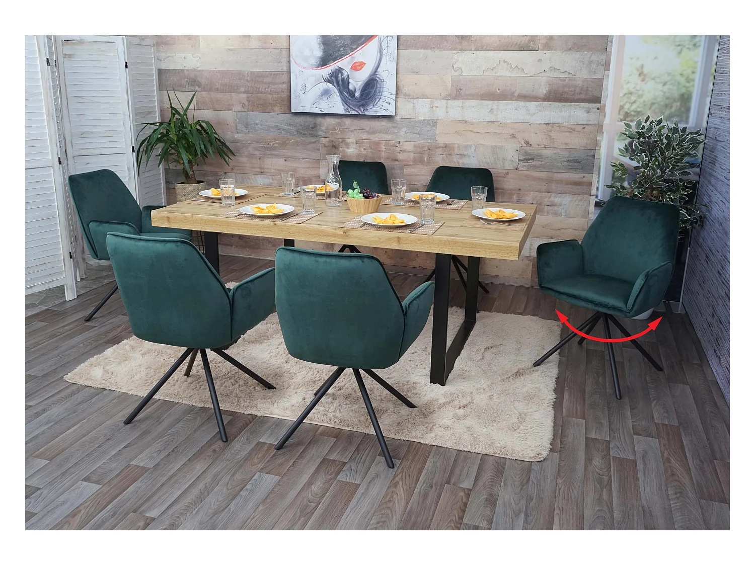 Chaise de salle à manger MCW-G67 (lot de 6),  velours, vert