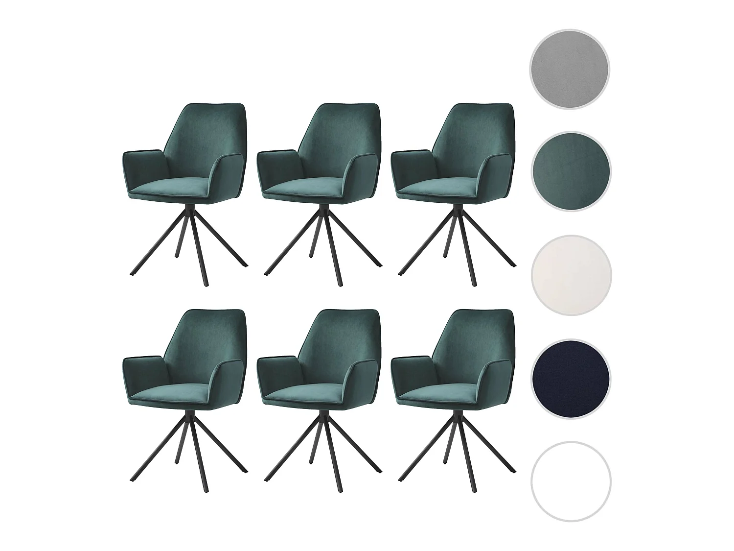 Eetkamerstoel MCW-G67 (set van 6),  groen, zwarte poten