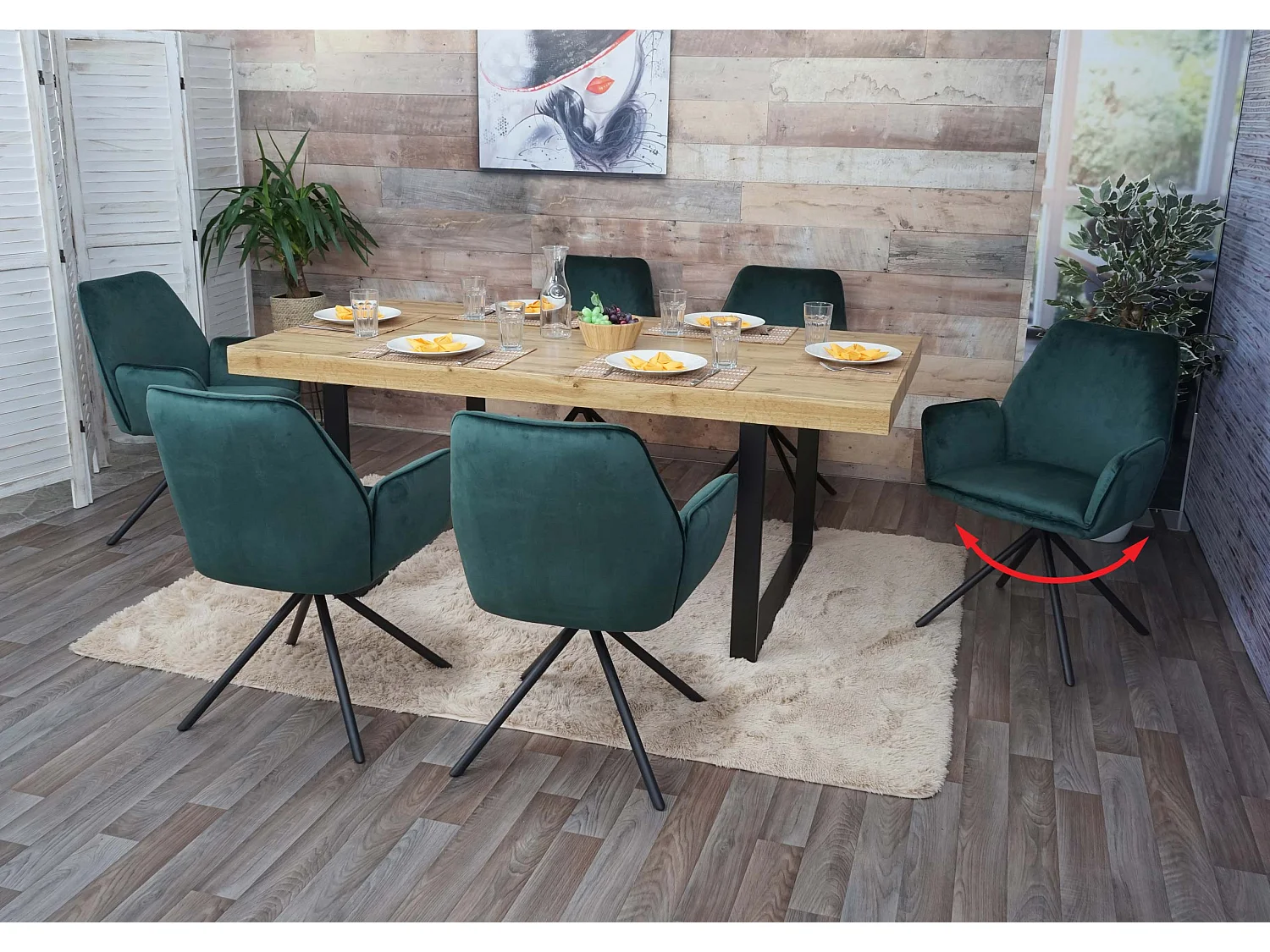 Cadeira de jantar MCW-G67 (conjunto de 6),  verde, pernas pretas