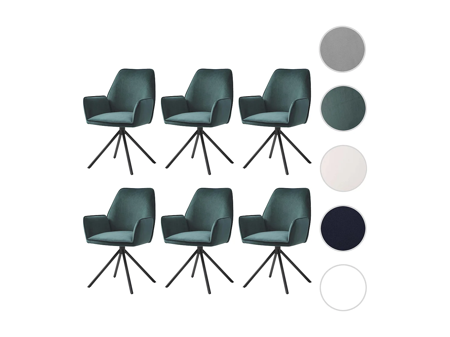 Chaise de salle à manger MCW-G67 (lot de 6),  vert, pieds noirs