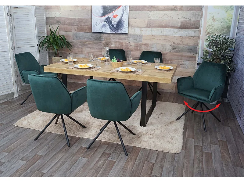 Set 6x sedie poltroncine girevole con braccioli elegante imbottita MCW-G67 gambe nere velluto verde