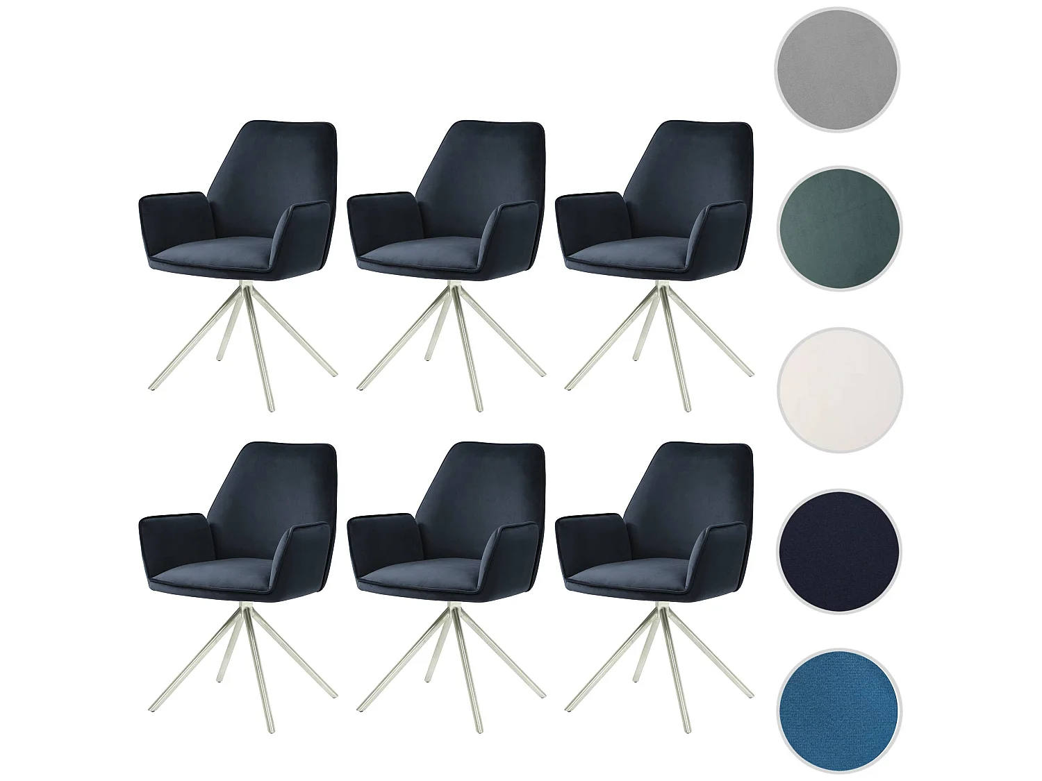 Chaise de salle à manger MCW-G67 (lot de 6),  anthracite-bleu, inox