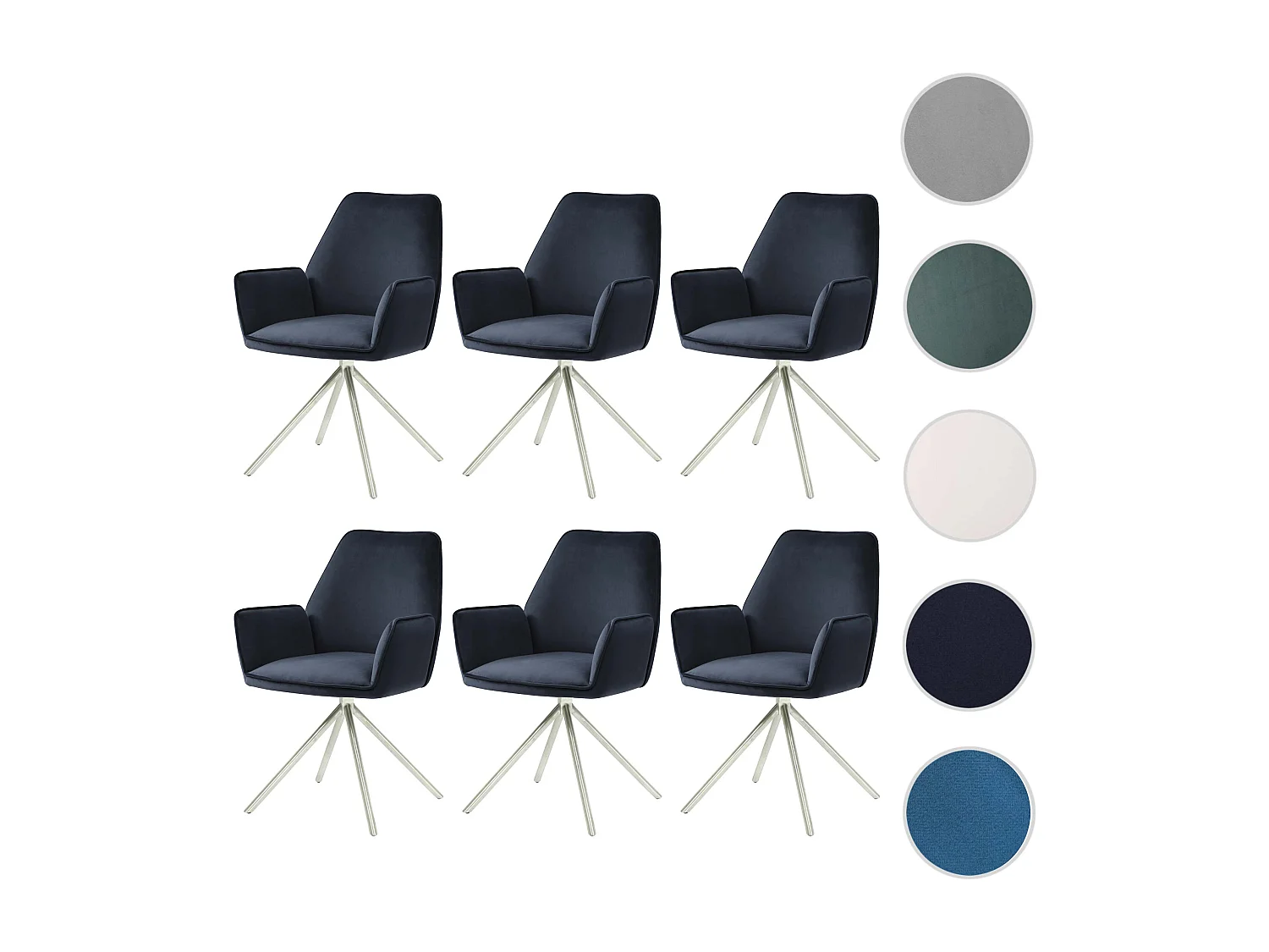 Chaise de salle à manger MCW-G67 (lot de 6),  anthracite-bleu, inox