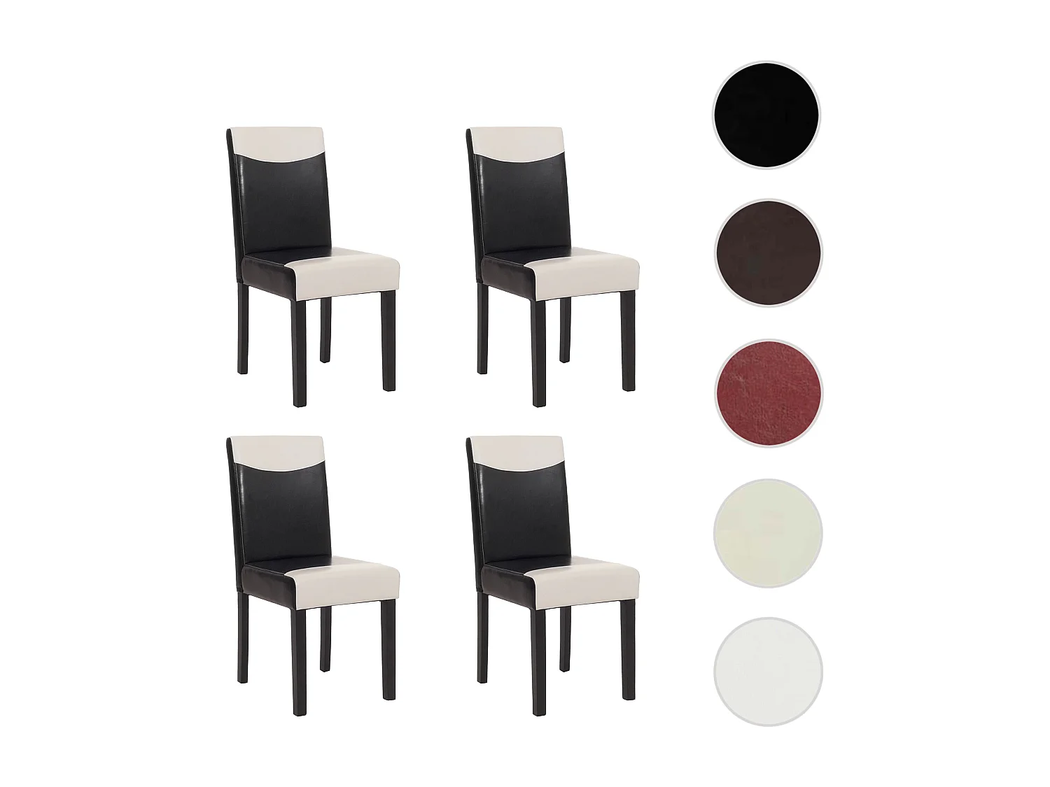 Chaise de salle à manger Littau (lot de 4),  simili-cuir, noir-crème, pieds foncés