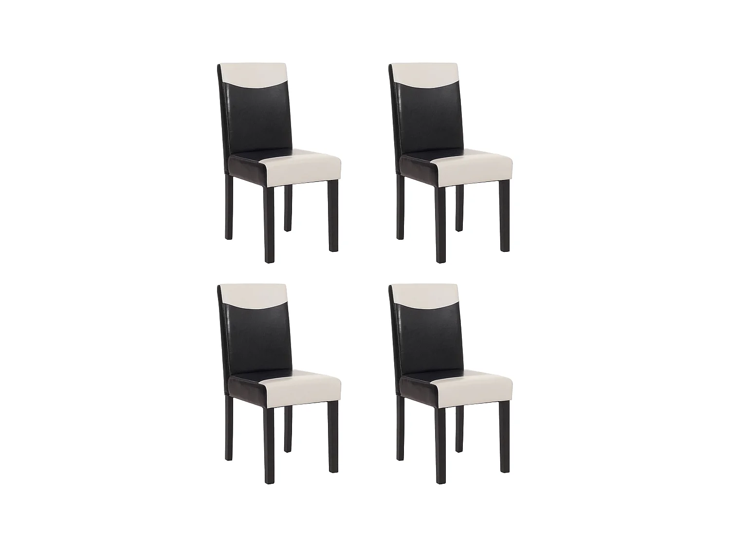 Chaise de salle à manger Littau (lot de 4),  simili-cuir, noir-crème, pieds foncés