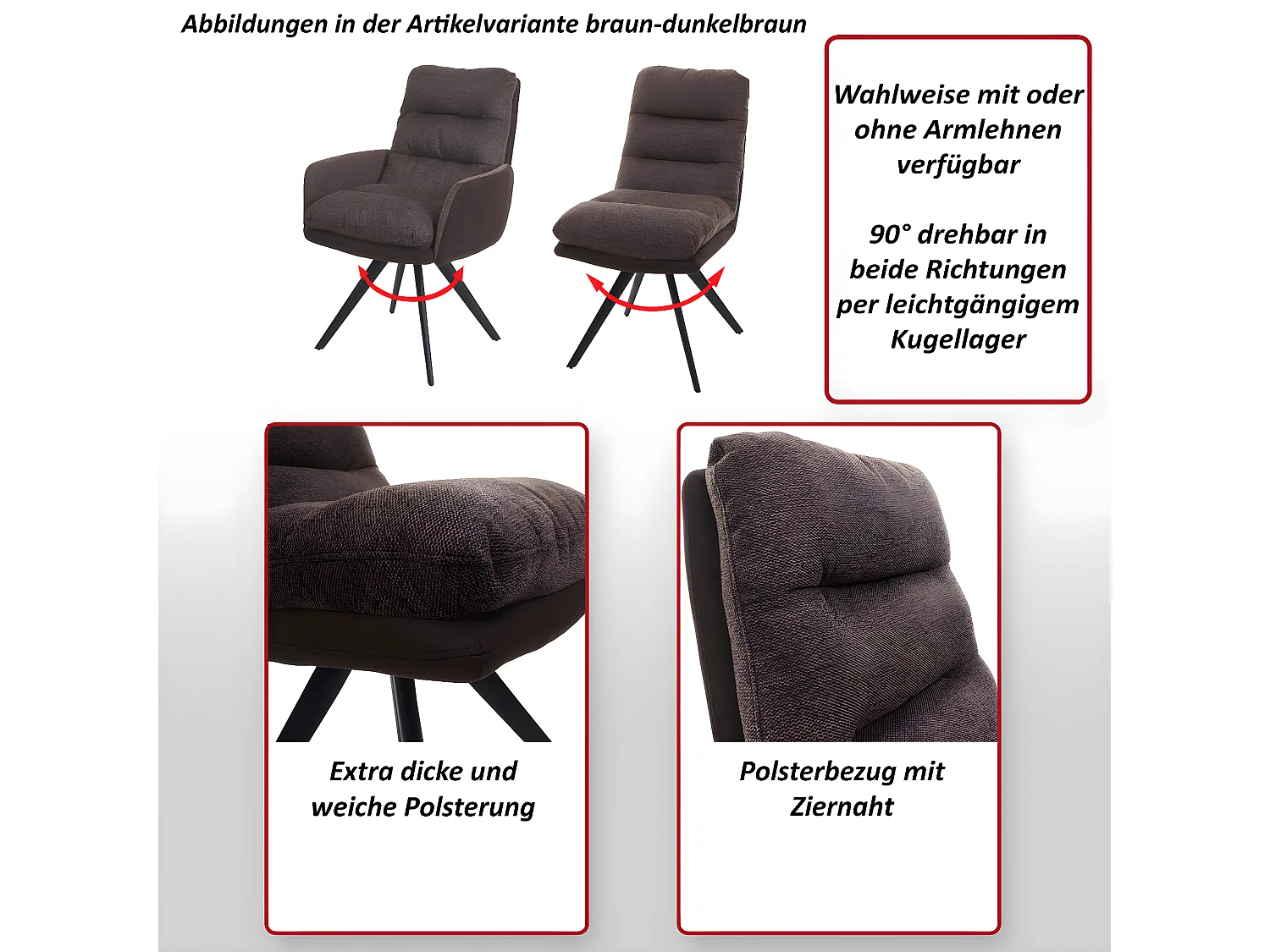 Chaise de salle à manger MCW-G66,  gris clair-gris, avec accoudoirs