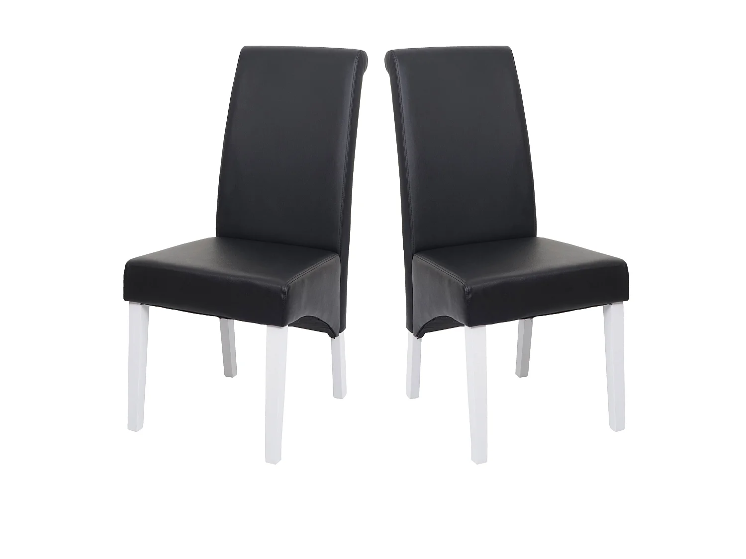 Cadeira de jantar Cesena (conjunto de 2),  couro, preto, pés brancos