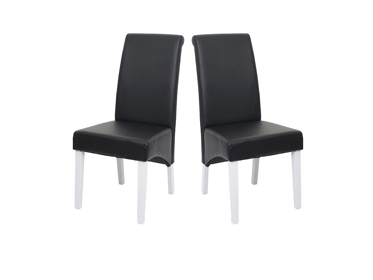 Chaise de salle à manger Cesena (lot de 2),  cuir, noir, pieds blancs