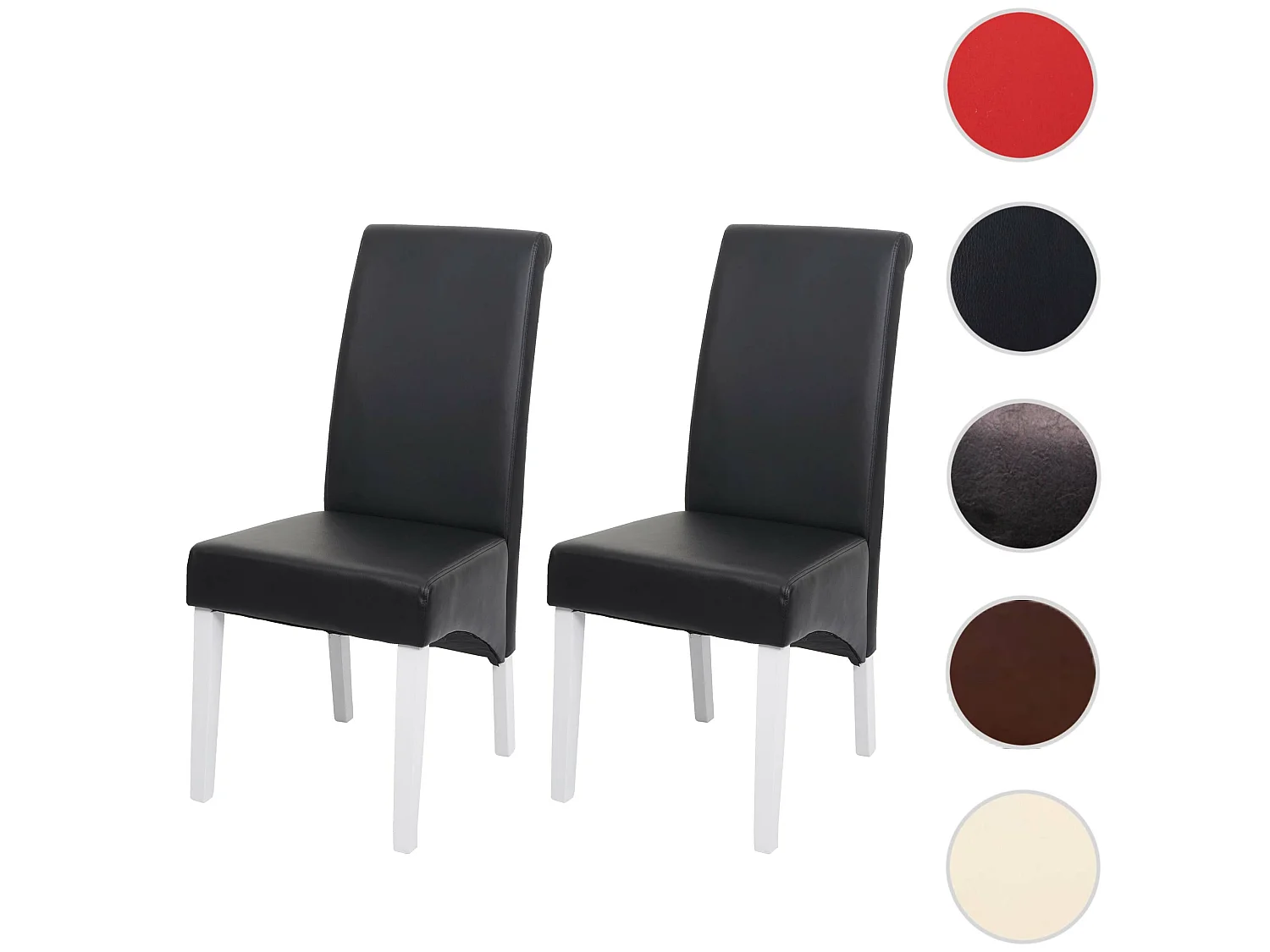 Chaise de salle à manger Cesena (lot de 2),  cuir, noir, pieds blancs