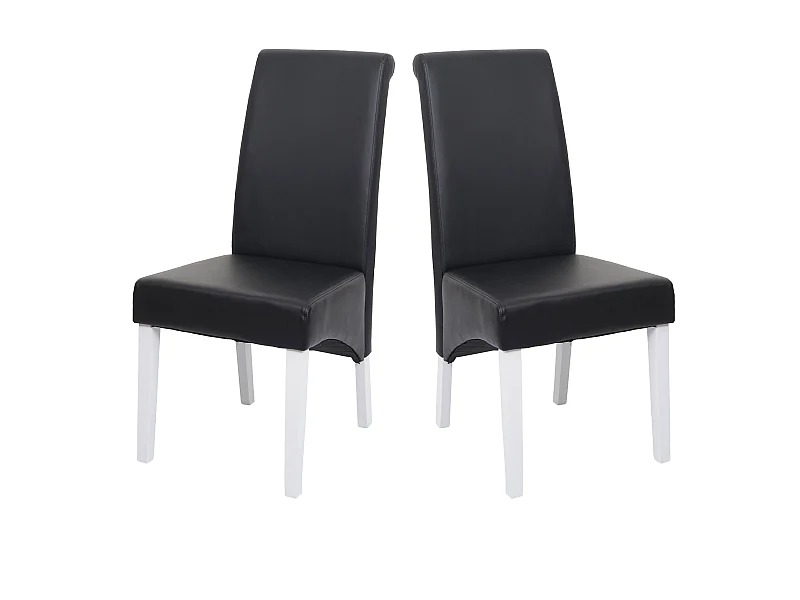 Cadeira de jantar Cesena (conjunto de 2),  couro, preto, pés brancos